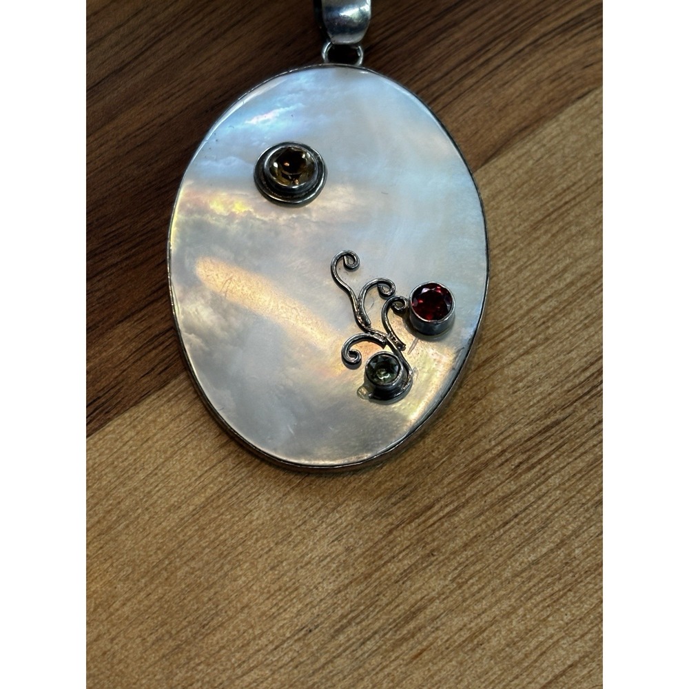 Gen. Garnet Citrine Peridot Sterling Silver Mother Of Pearl Pendant